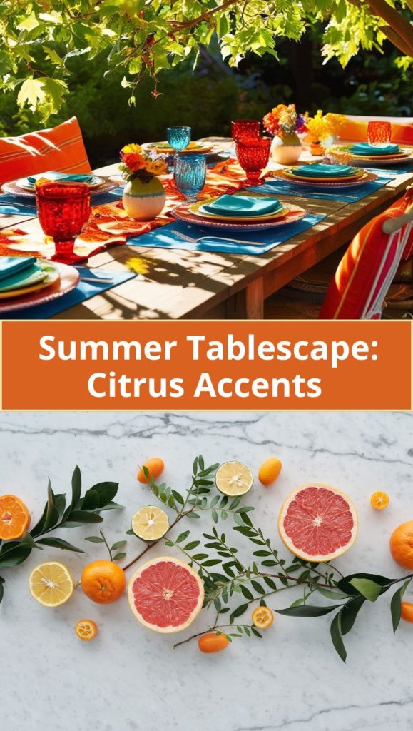 Vibrant citrus tablescape featuring lemons, limes, and oranges as colorful centerpieces for a fresh summer look.