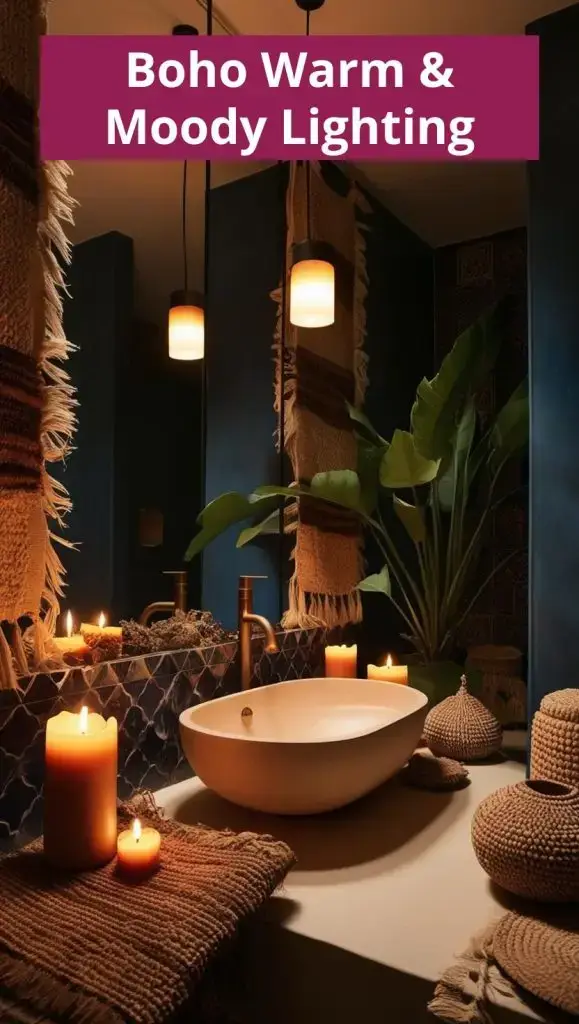 Lovely warm and cozy lighting to make a bathroom boho.