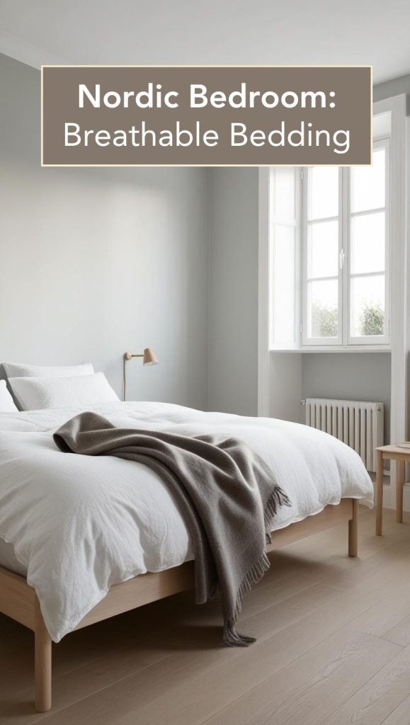 Luxurious Scandinavian bedding with organic cotton sheets and a cozy wool duvet.