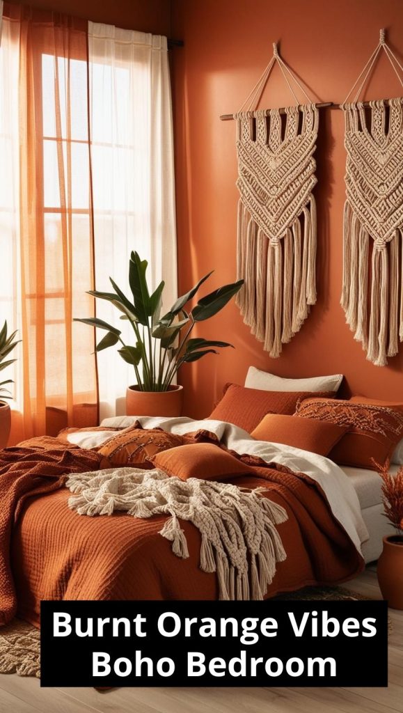 Burnt orange boho bedroom